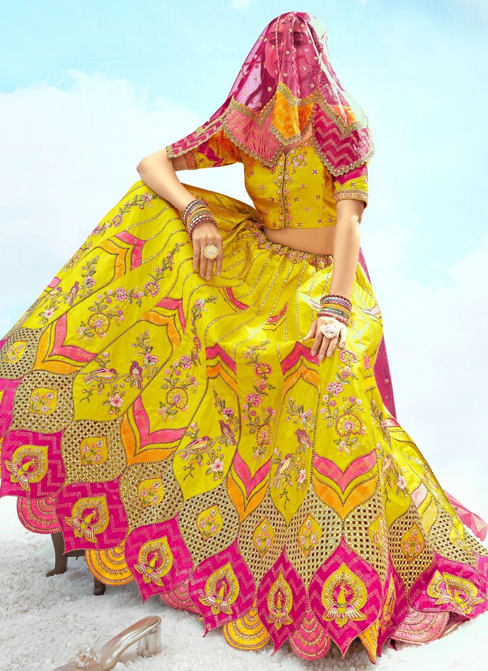 Silk Engagement, Reception, Wedding A - Line Lehenga L3564