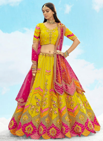 Silk Engagement, Reception, Wedding A - Line Lehenga L3564