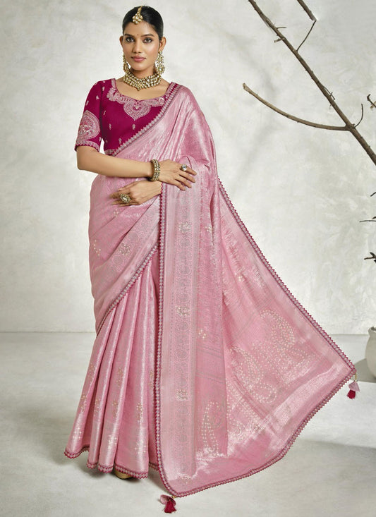 Border Work Silk Pink Contemporary Saree S15445