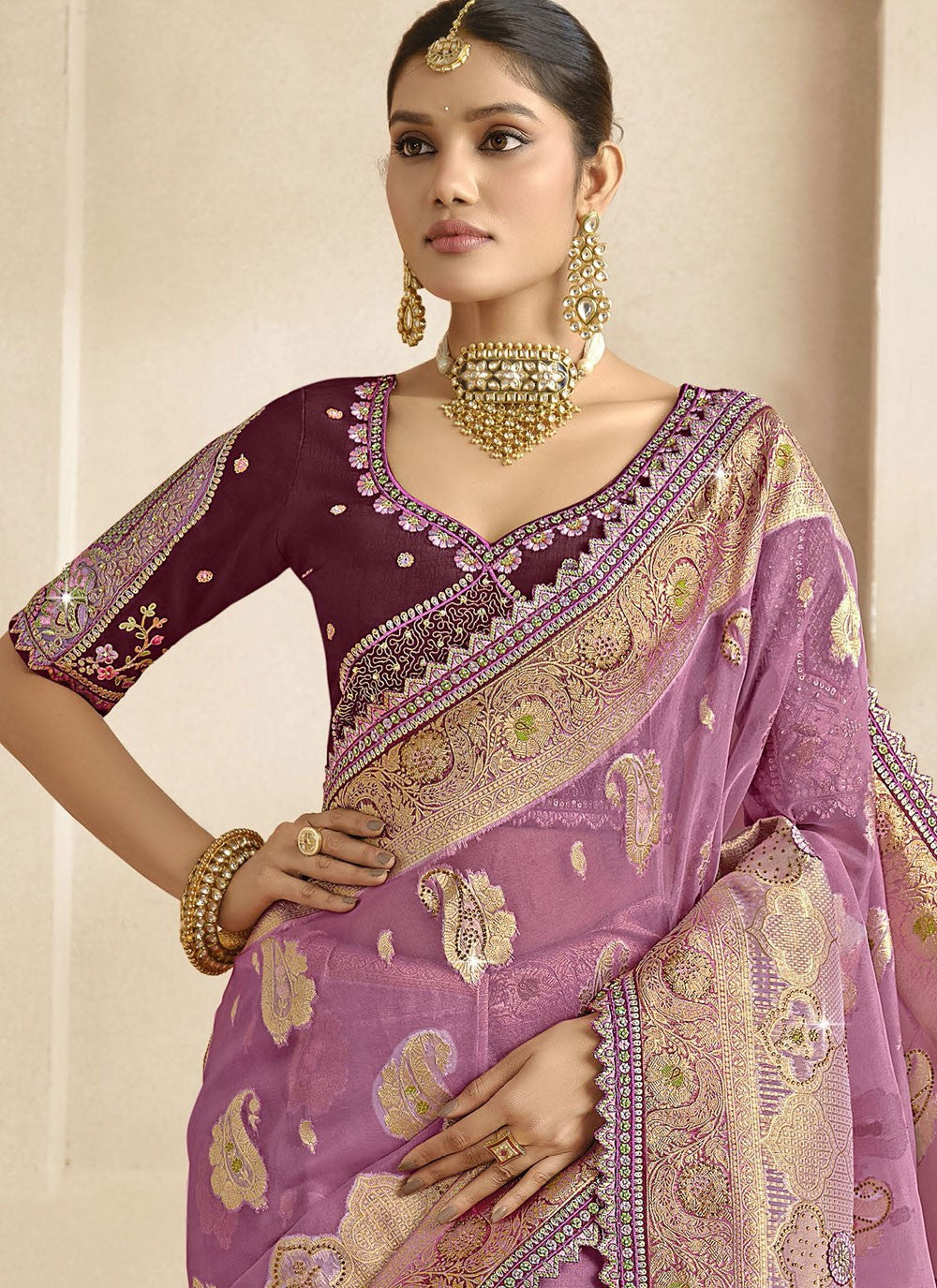 Cut Work Silk Purple Designer Saree S15468
