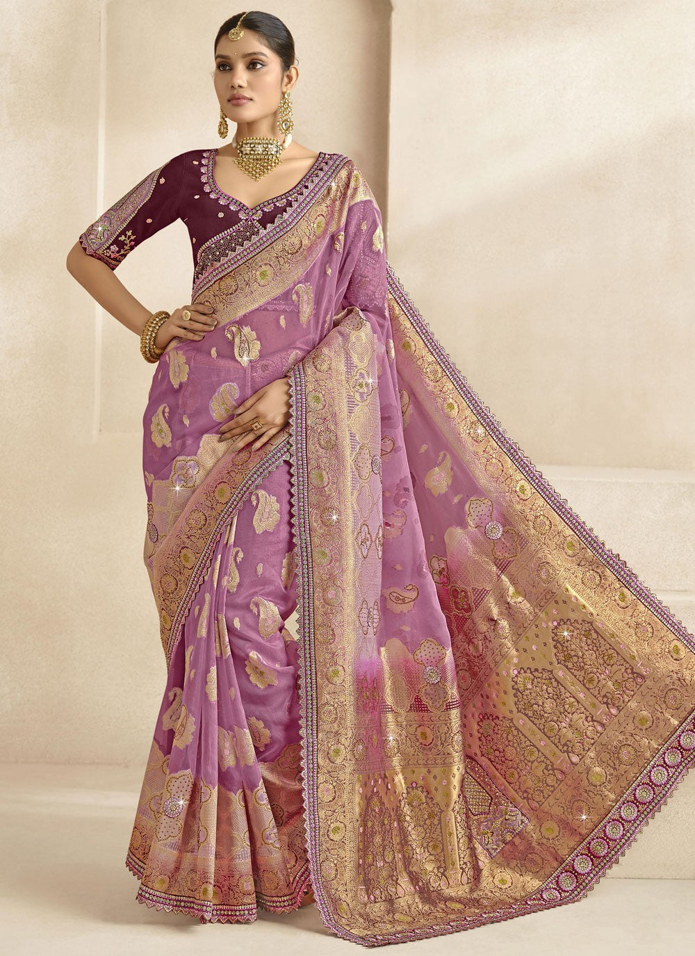 Cut Work Silk Purple Designer Saree S15468