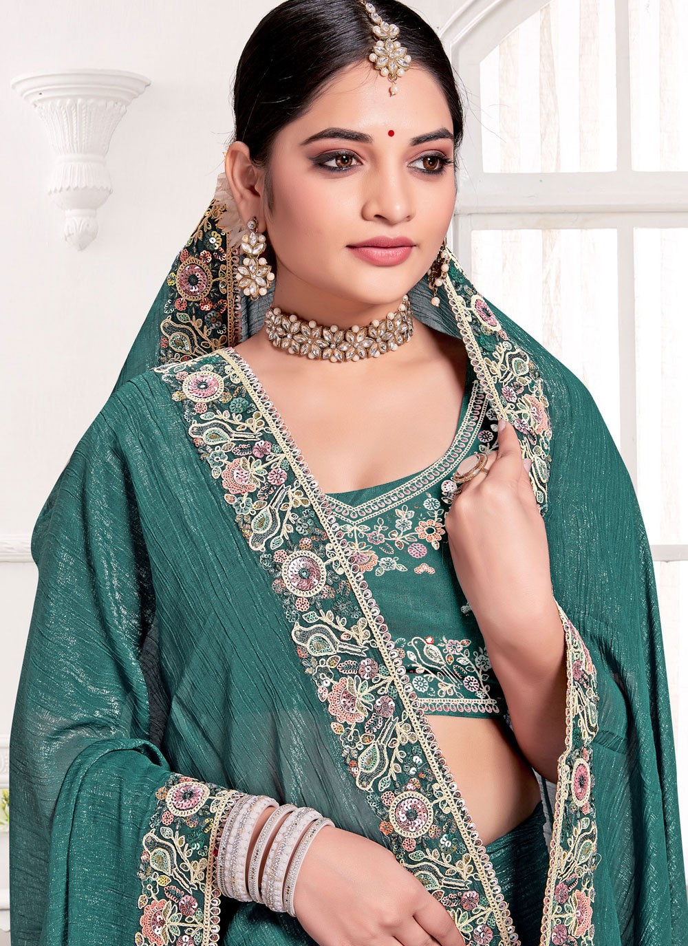 Traditional Cord Teal Silk Saree S13095