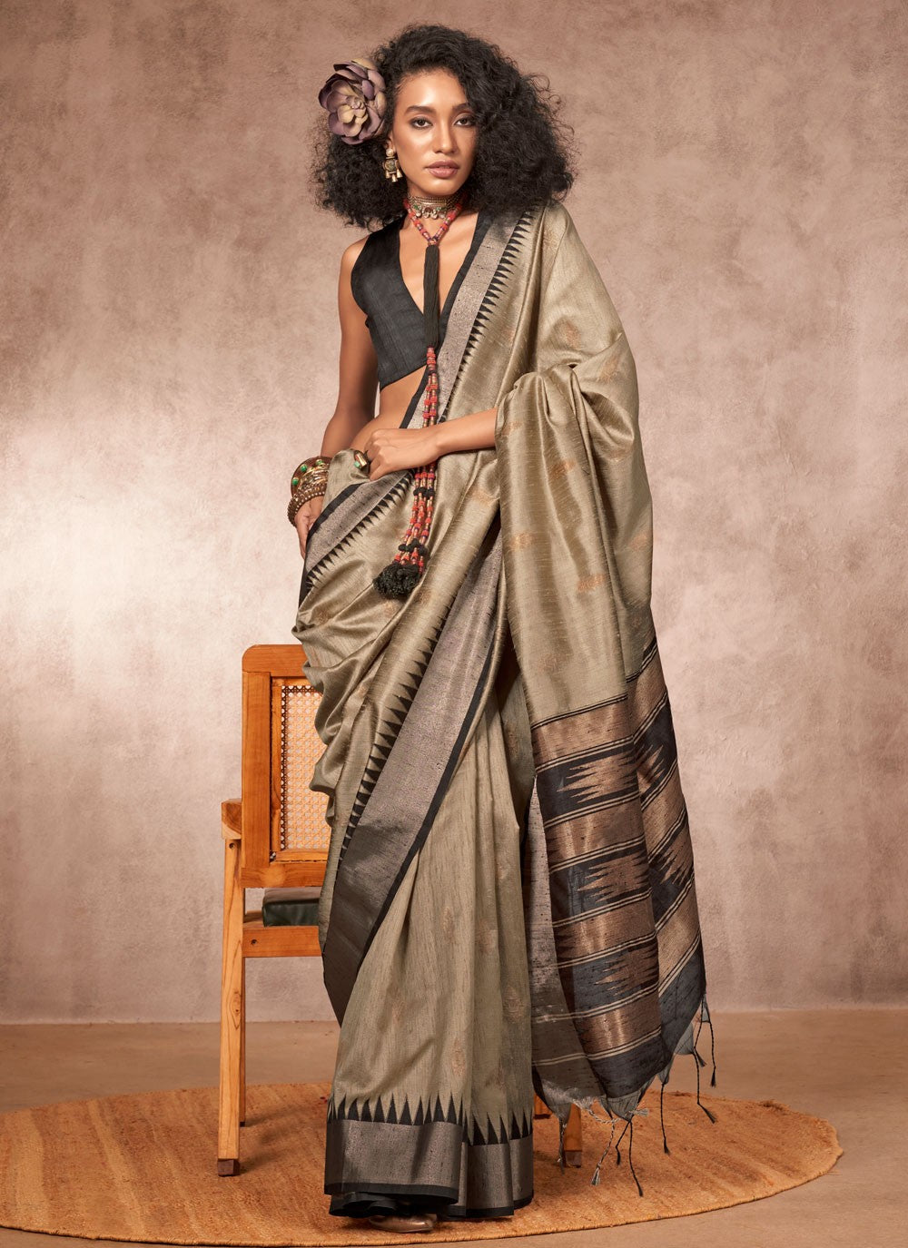 Weaving Zari Bhagalpuri Silk Silver Classic Saree S15566