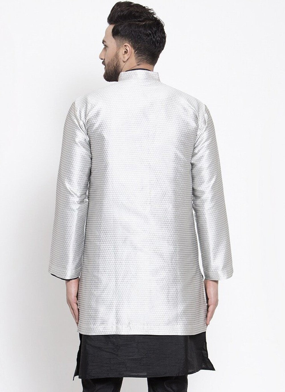 Fancy Work Dupion Silk Silver Jacket Style - M3212