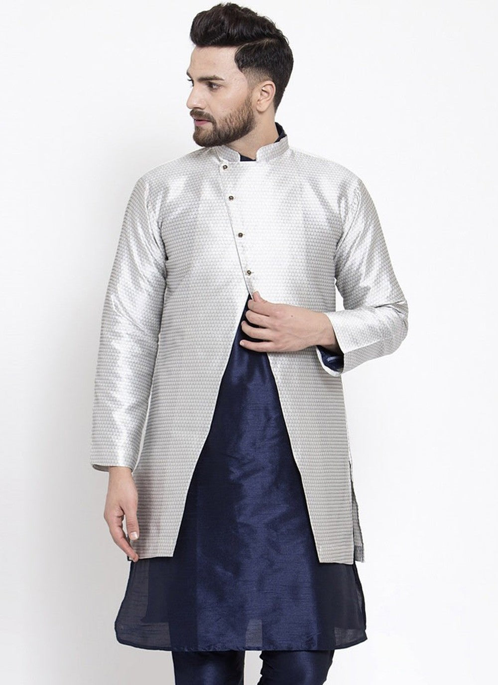 Fancy Work Dupion Silk Silver Jacket Style - M3212
