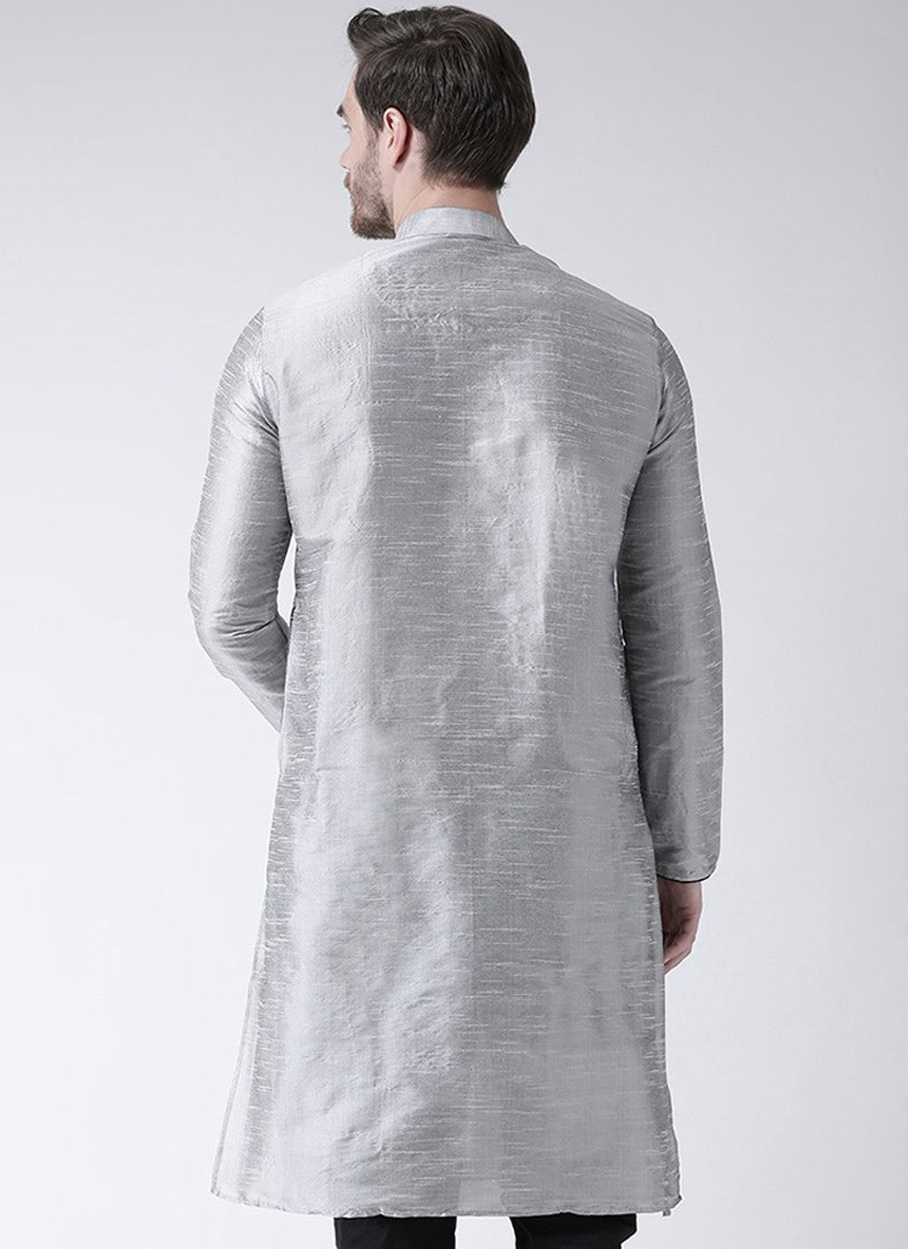 Embroidered Art Dupion Silk Silver Kurta - M4242