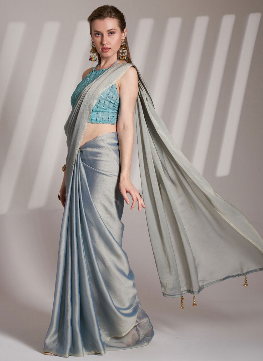 Contemporary Plain Silver Rangoli Saree S13522