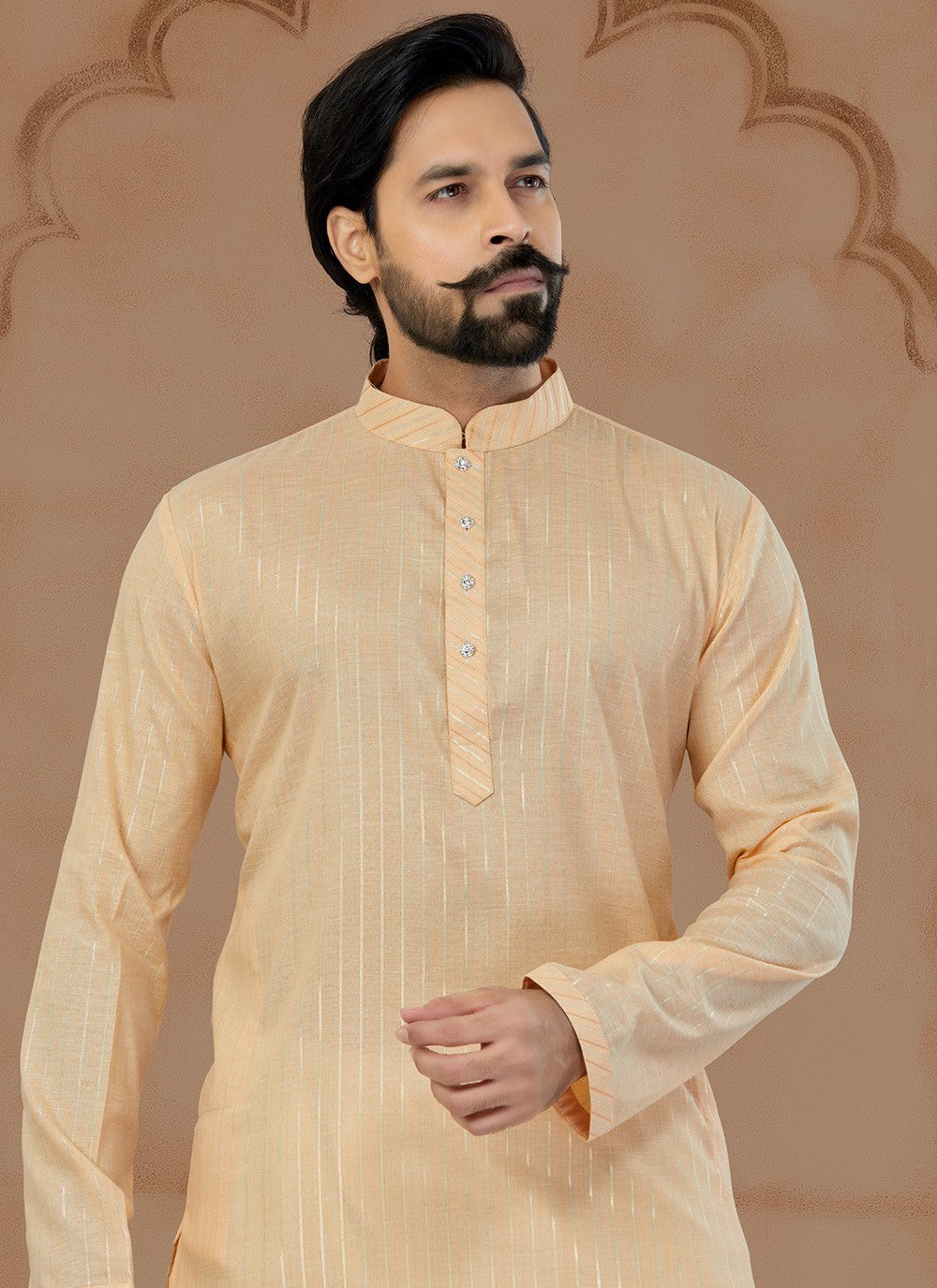 Fancy Work Soft Cotton Peach Kurta - M5781