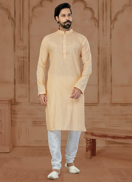Fancy Work Soft Cotton Peach Kurta - M5781