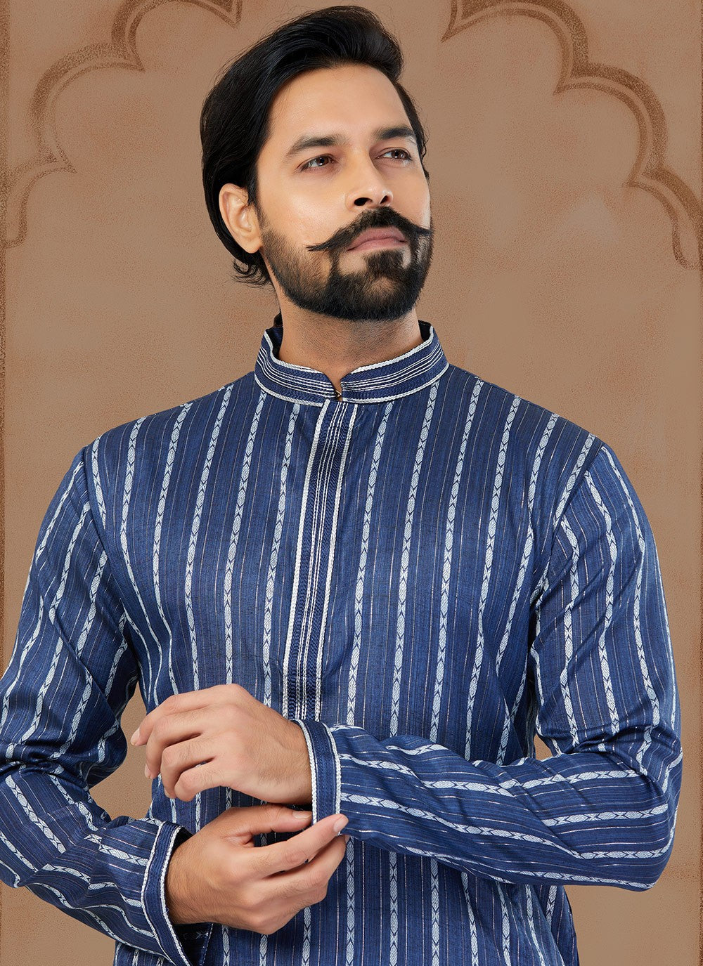 Fancy Work Soft Cotton Blue Kurta - M5774