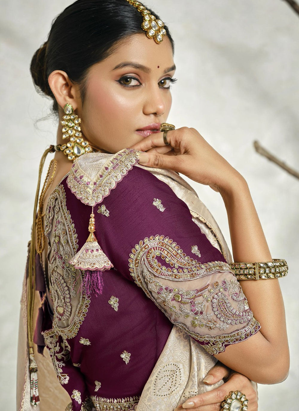 Border Work Silk Beige Contemporary Saree S15450