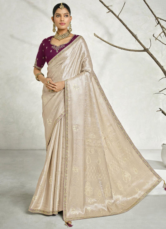 Border Work Silk Beige Contemporary Saree S15450