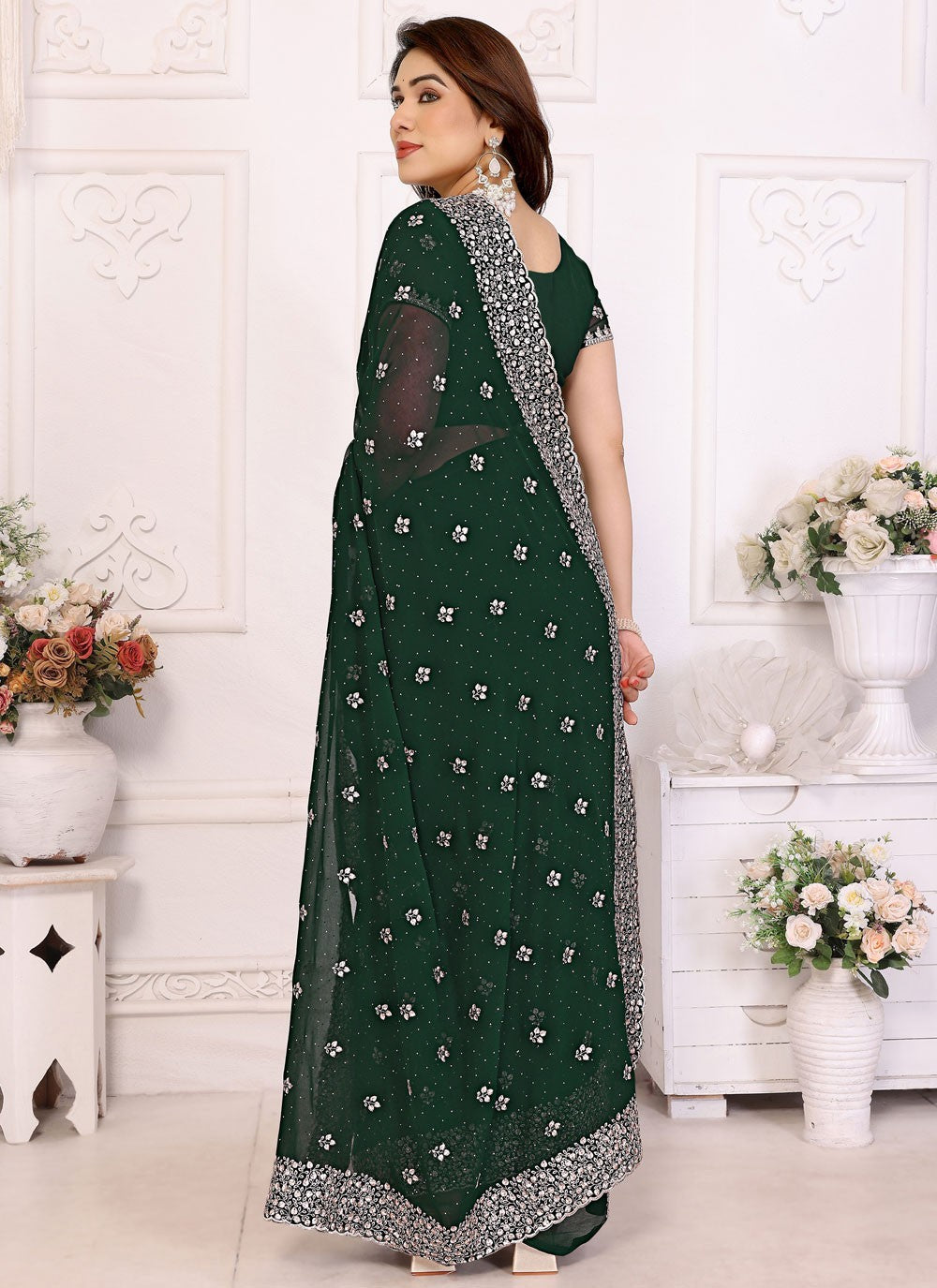 Embroidered Georgette Green Contemporary Saree S14990