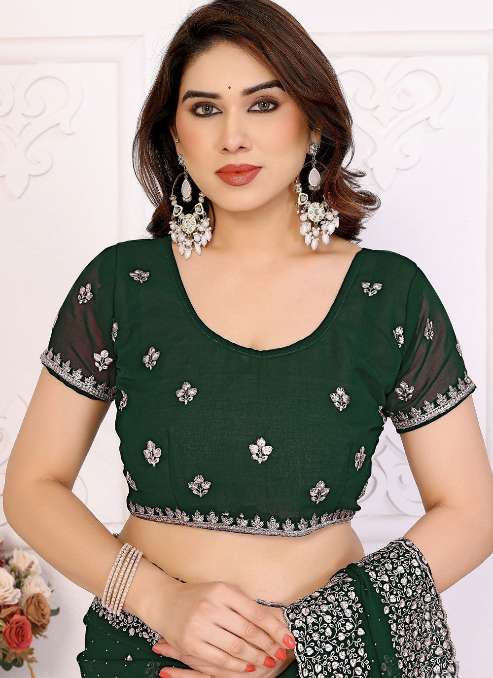 Embroidered Georgette Green Contemporary Saree S14990