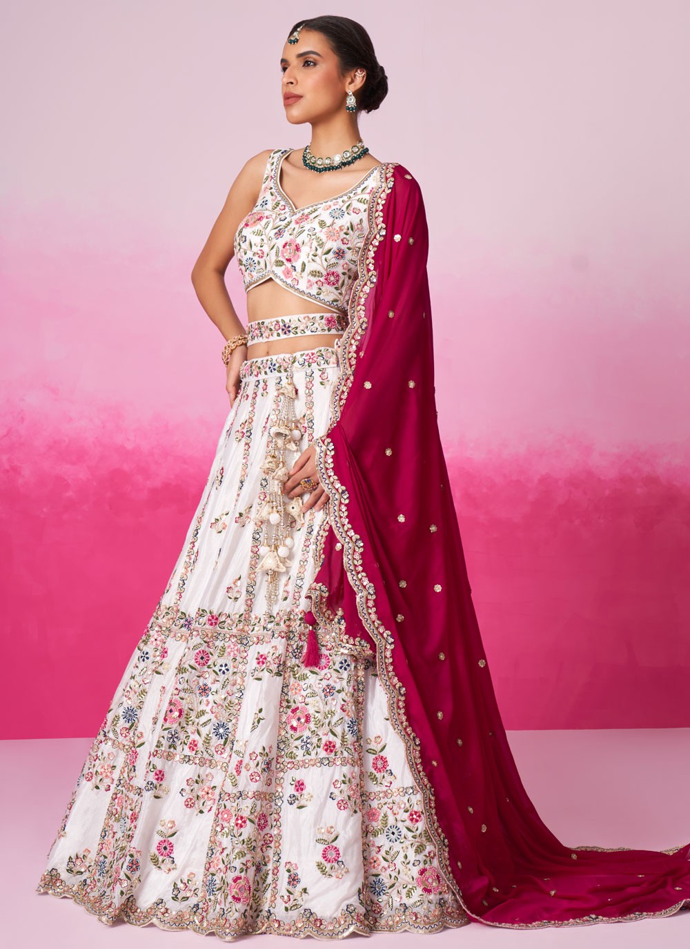 Embroidered Satin A - Line Lehenga - L2073