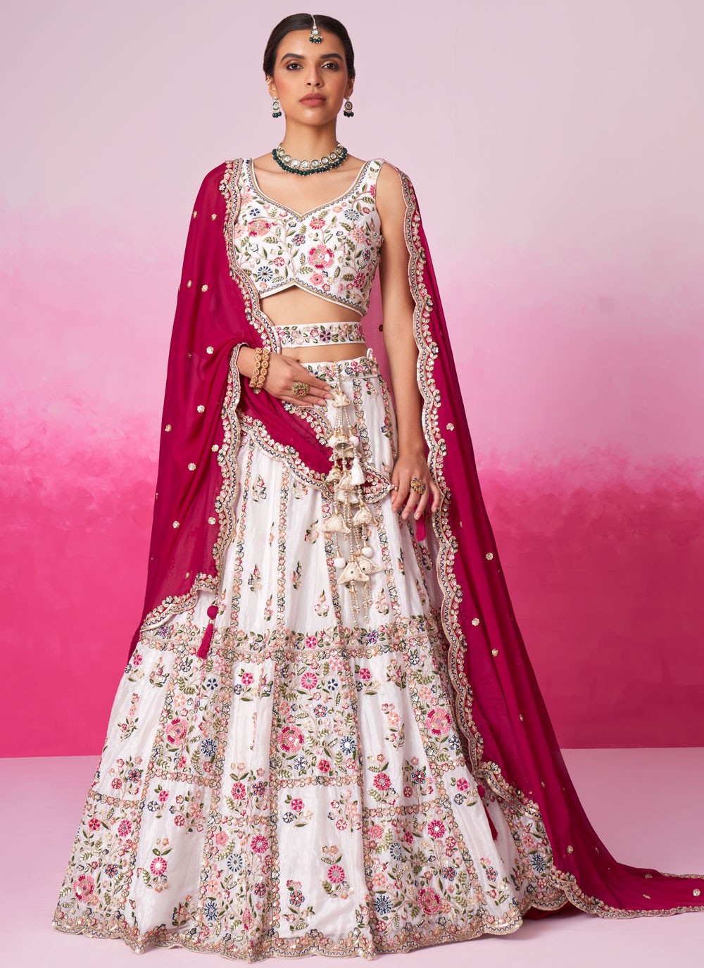 Embroidered Satin A - Line Lehenga - L2073