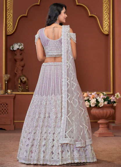 Embroidered Net Lavender Lehenga - L3325