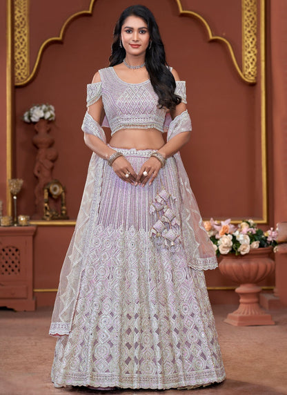 Embroidered Net Lavender Lehenga - L3325