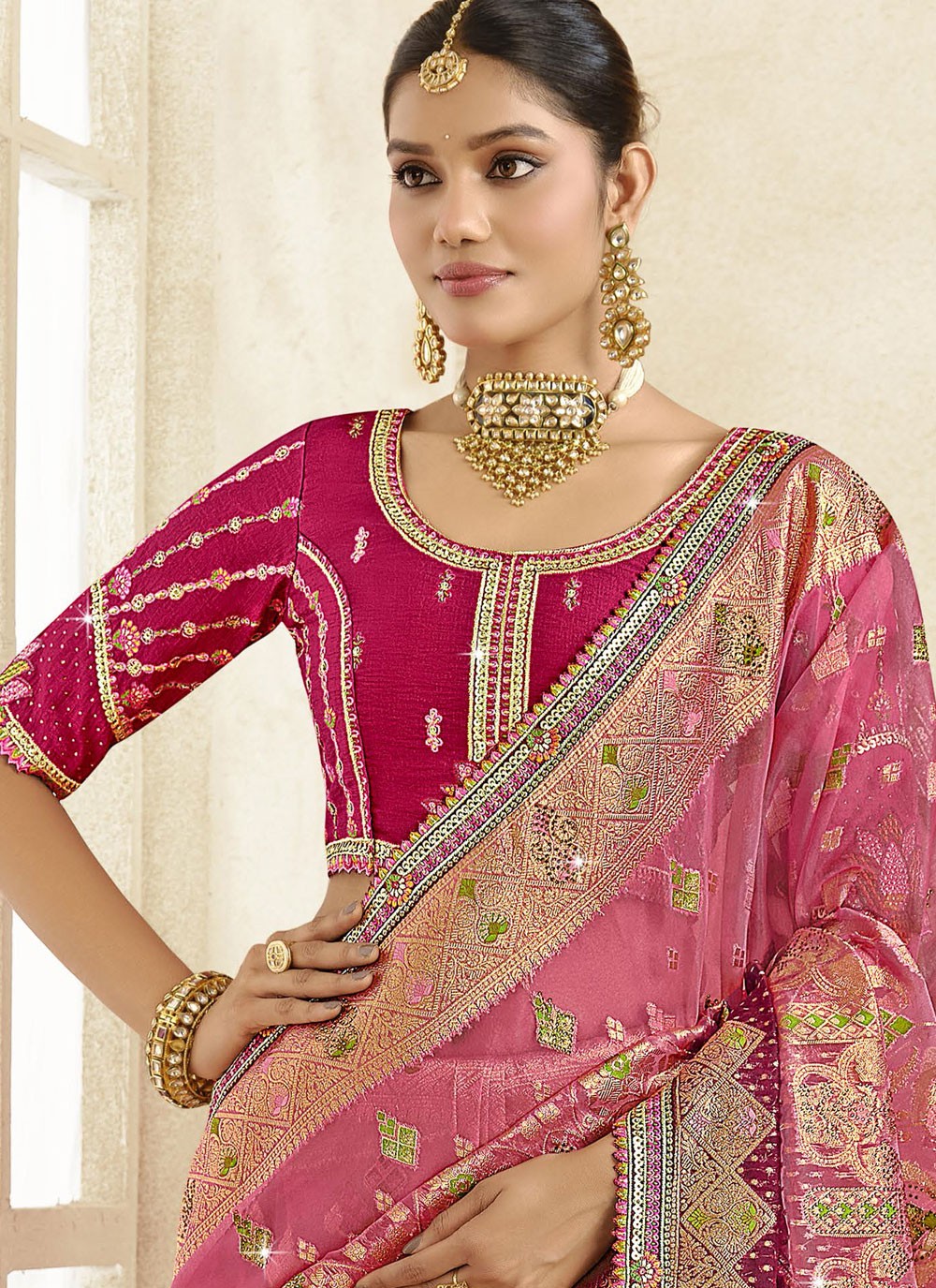 Cut Work Silk Pink Designer Saree S15462