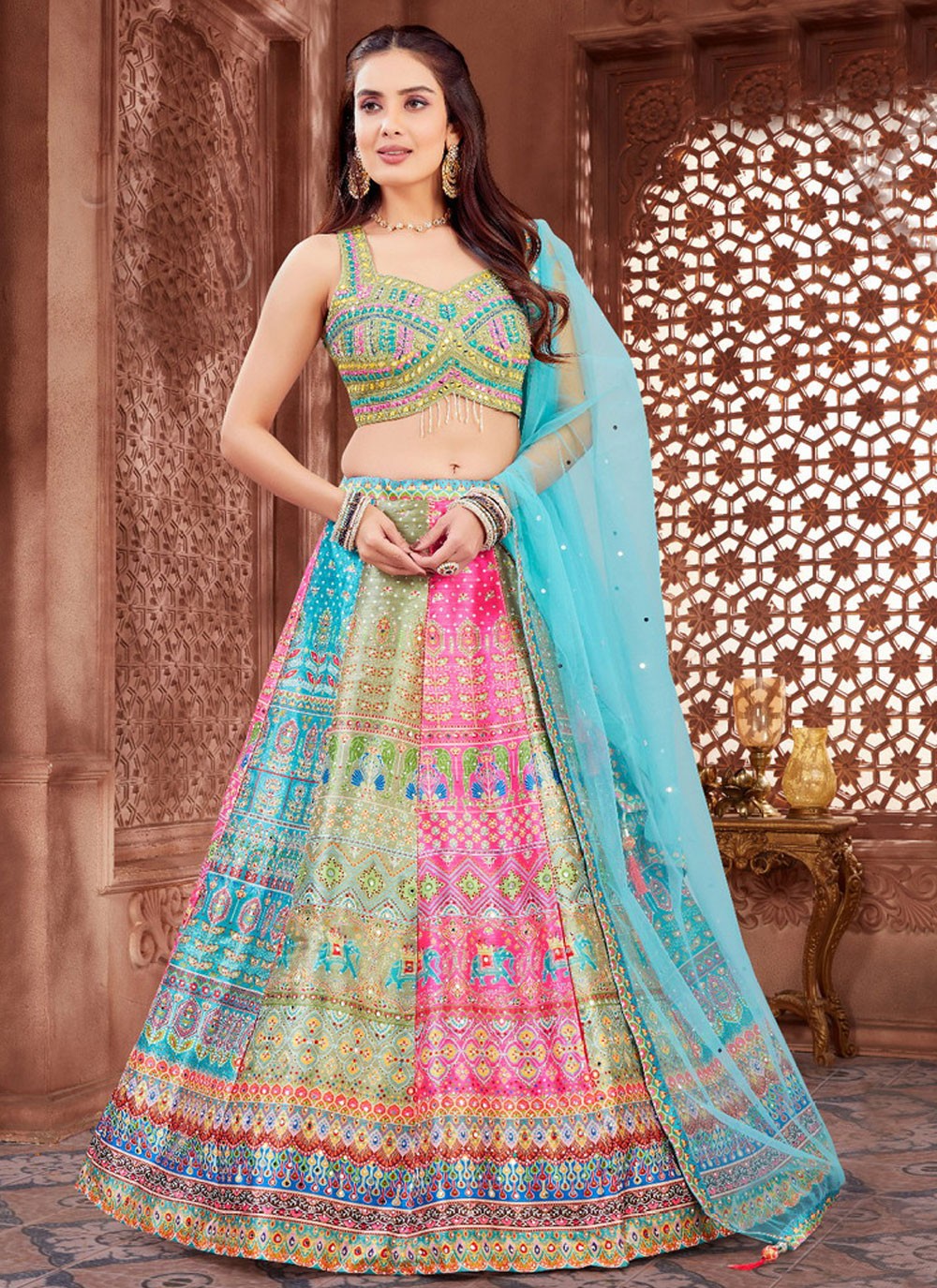 Printed Silk Multi Colour Lehenga Choli L3431
