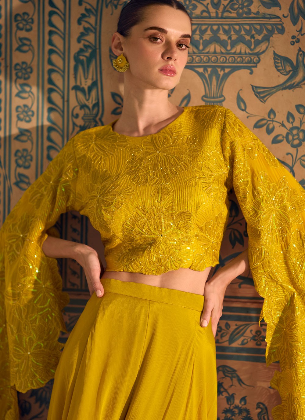 Salwar Suit Beads Mustard Chinon T5476