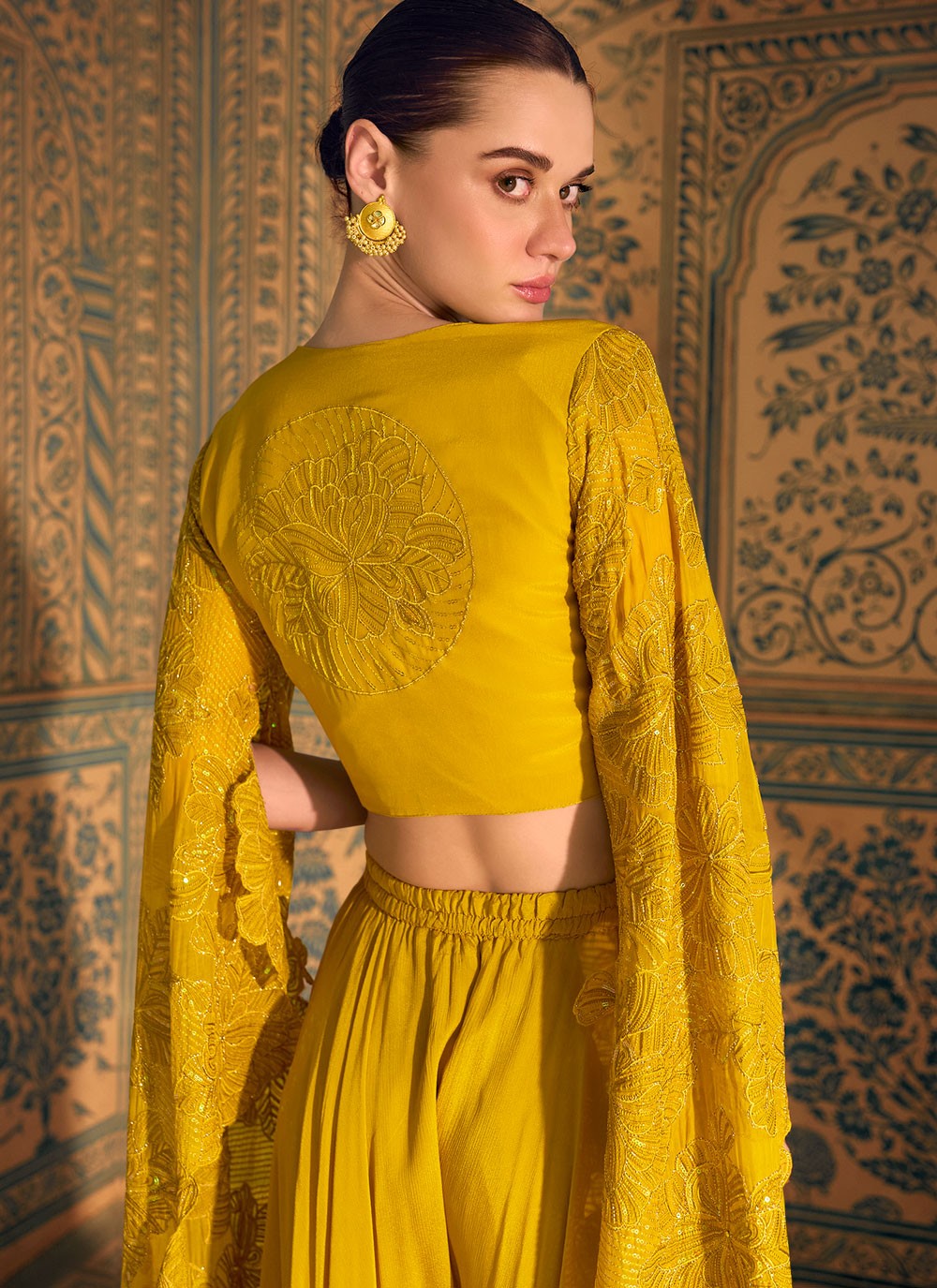 Salwar Suit Beads Mustard Chinon T5476
