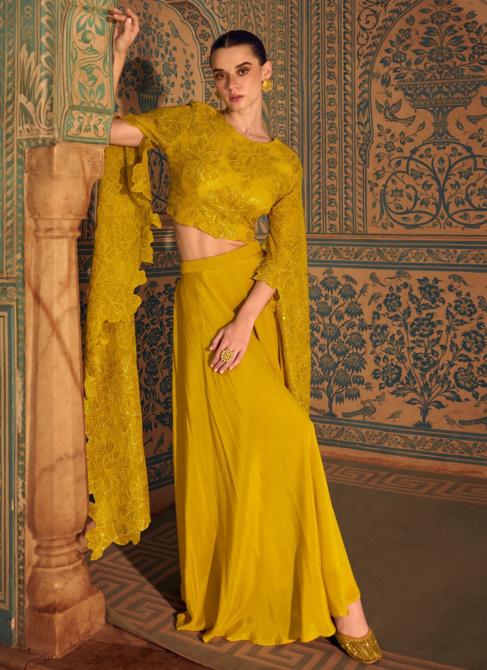 Salwar Suit Beads Mustard Chinon T5476