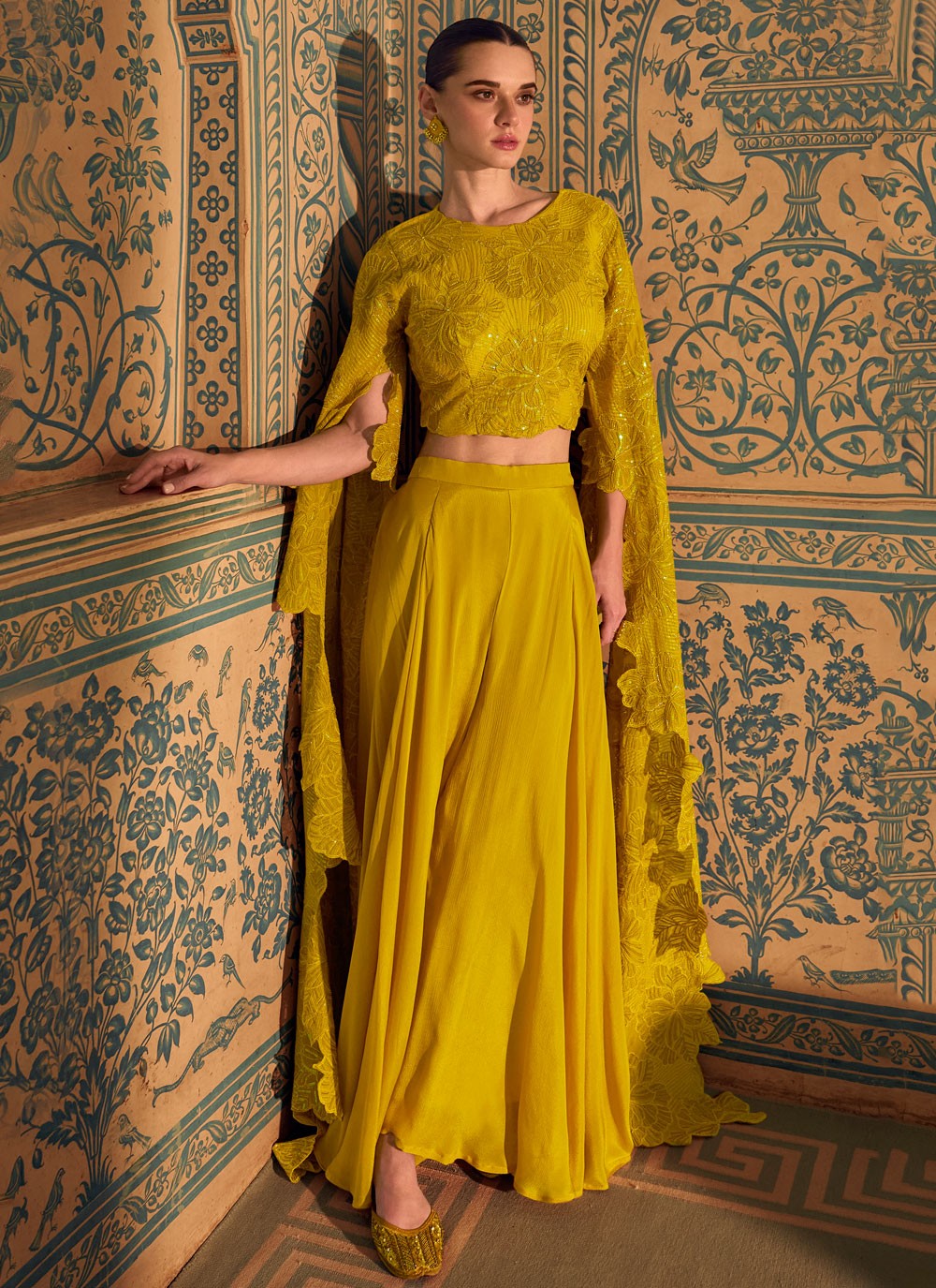 Salwar Suit Beads Mustard Chinon T5476