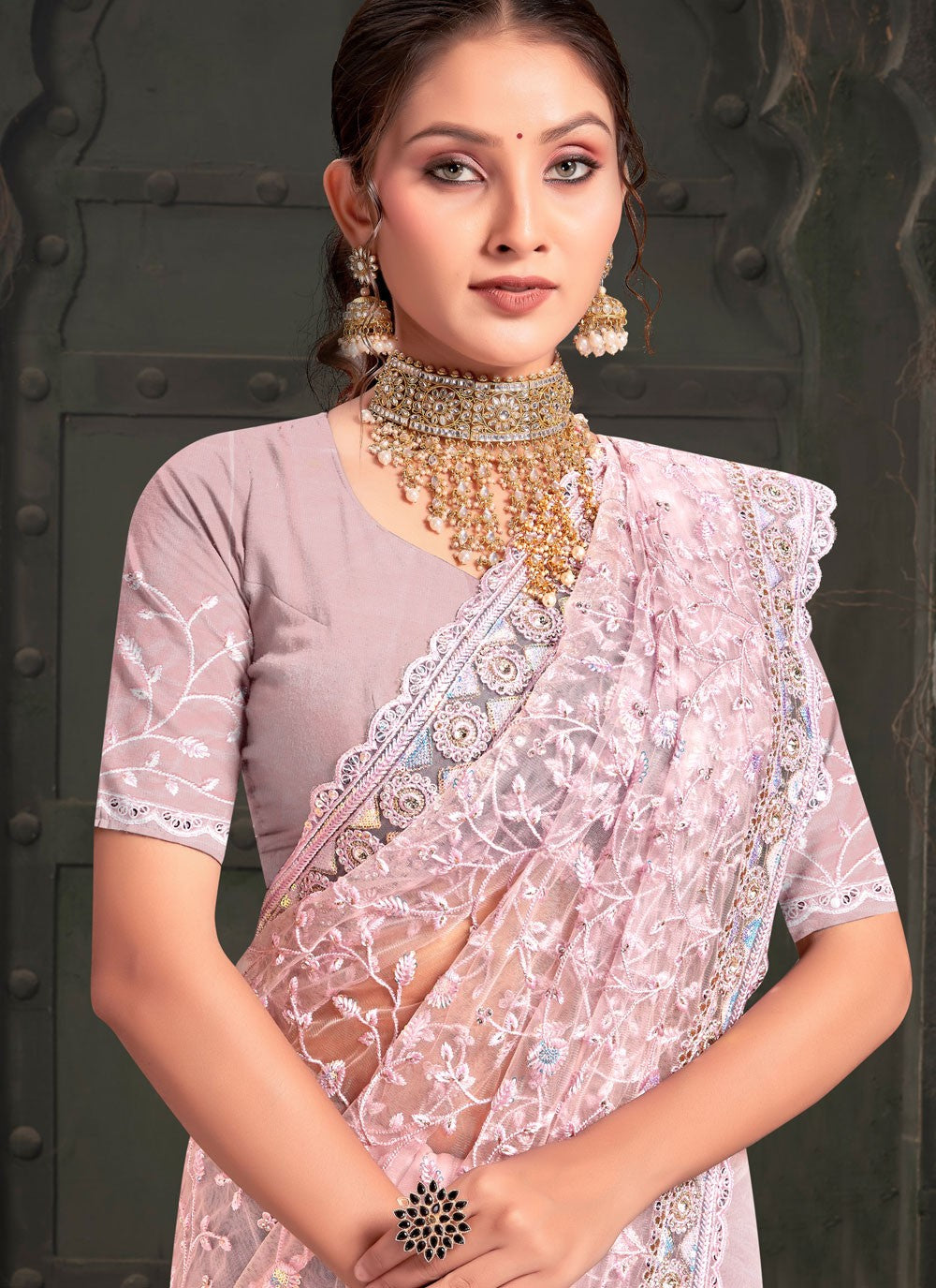 Classic Embroidered Net Saree - S7952