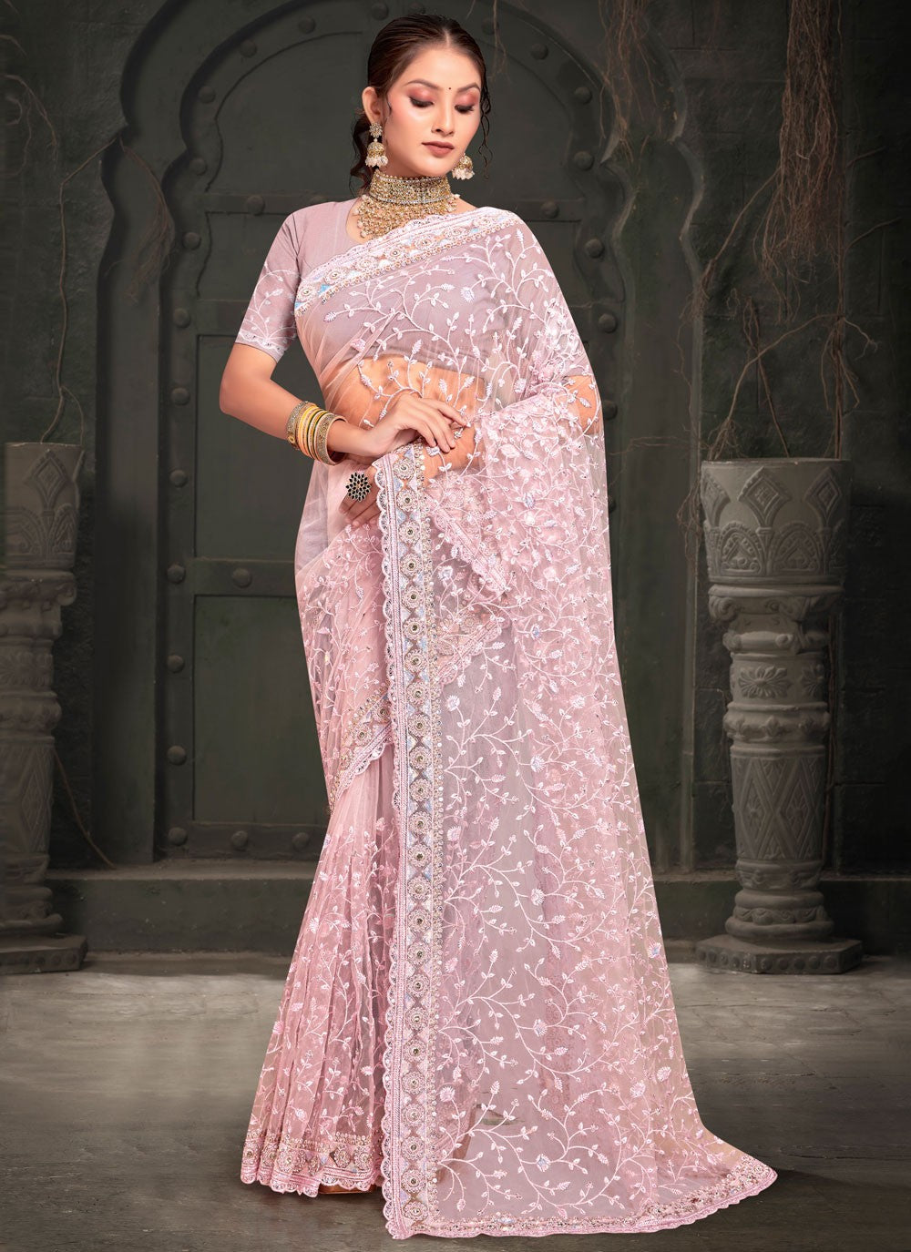 Classic Embroidered Net Saree - S7952