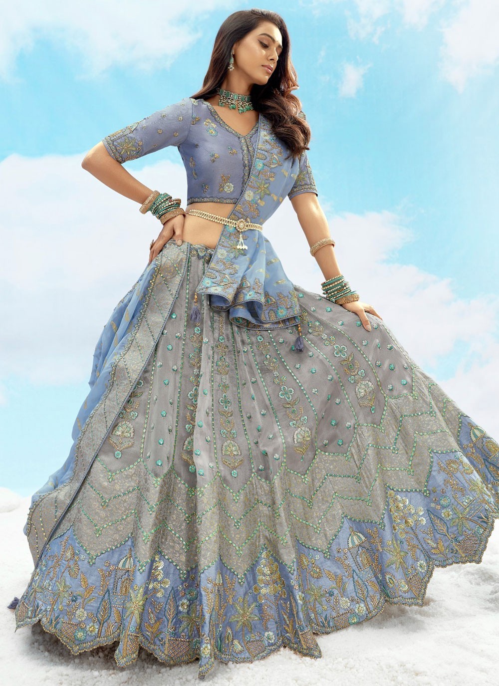Silk Engagement, Reception, Wedding A - Line Lehenga L3568