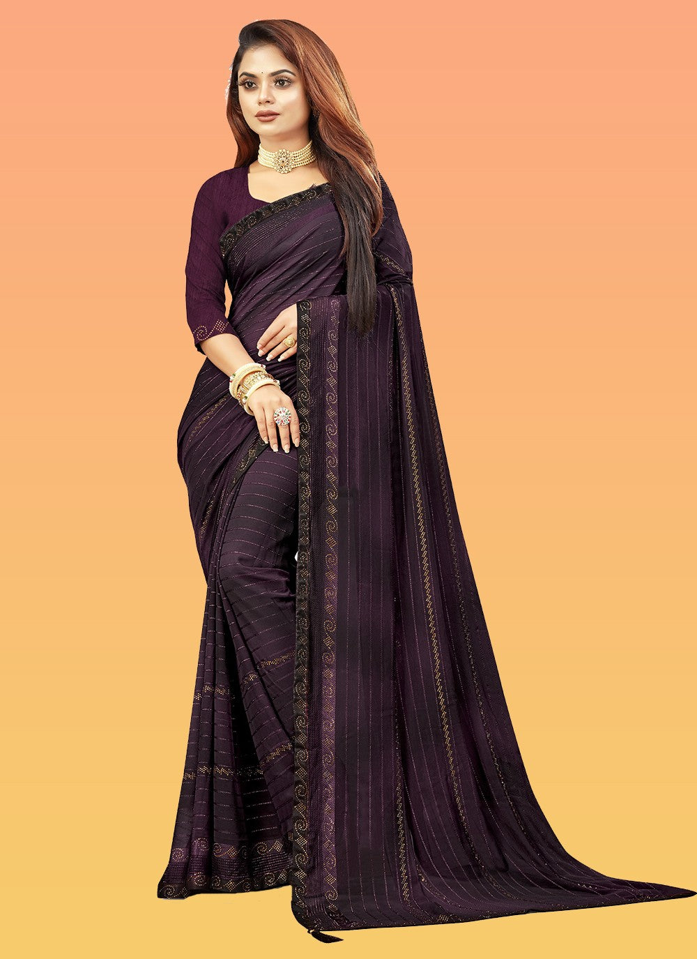 Trendy Stones Fancy Fabric Saree - S3429