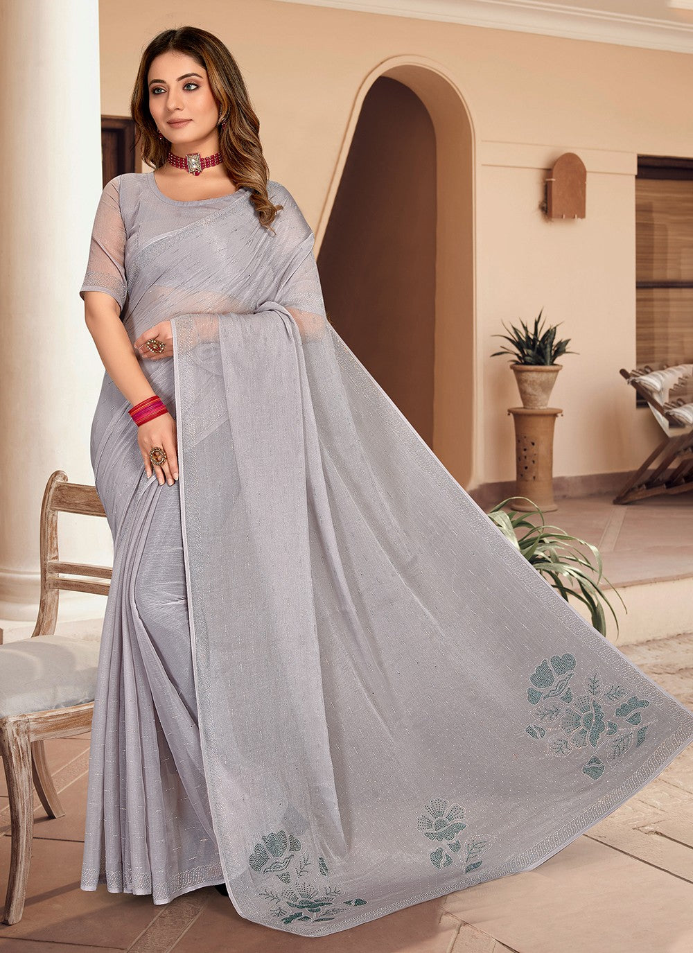 Trendy Stones Silk Saree - S3369