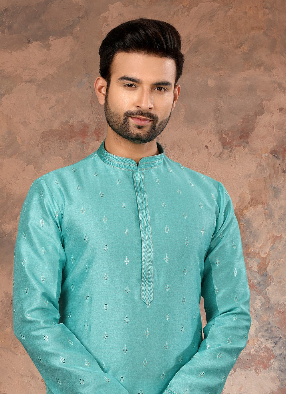 Stones Silk Aqua Blue Kurta - M5645