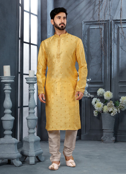 Stones Silk Yellow Kurta - M5647