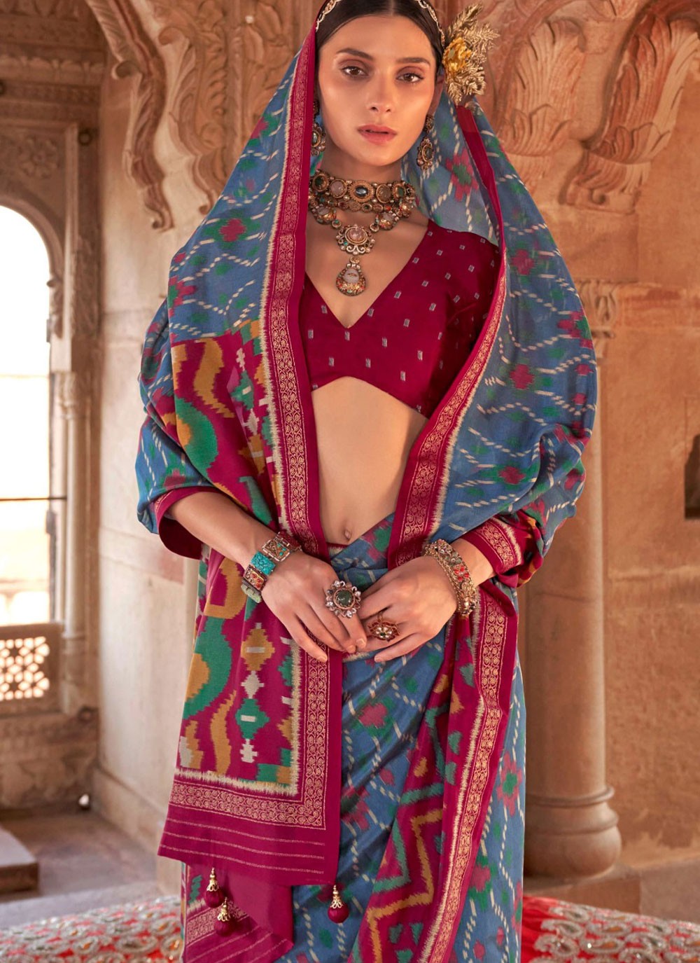 Classic Saree Strips Blue Georgette Saree S13197
