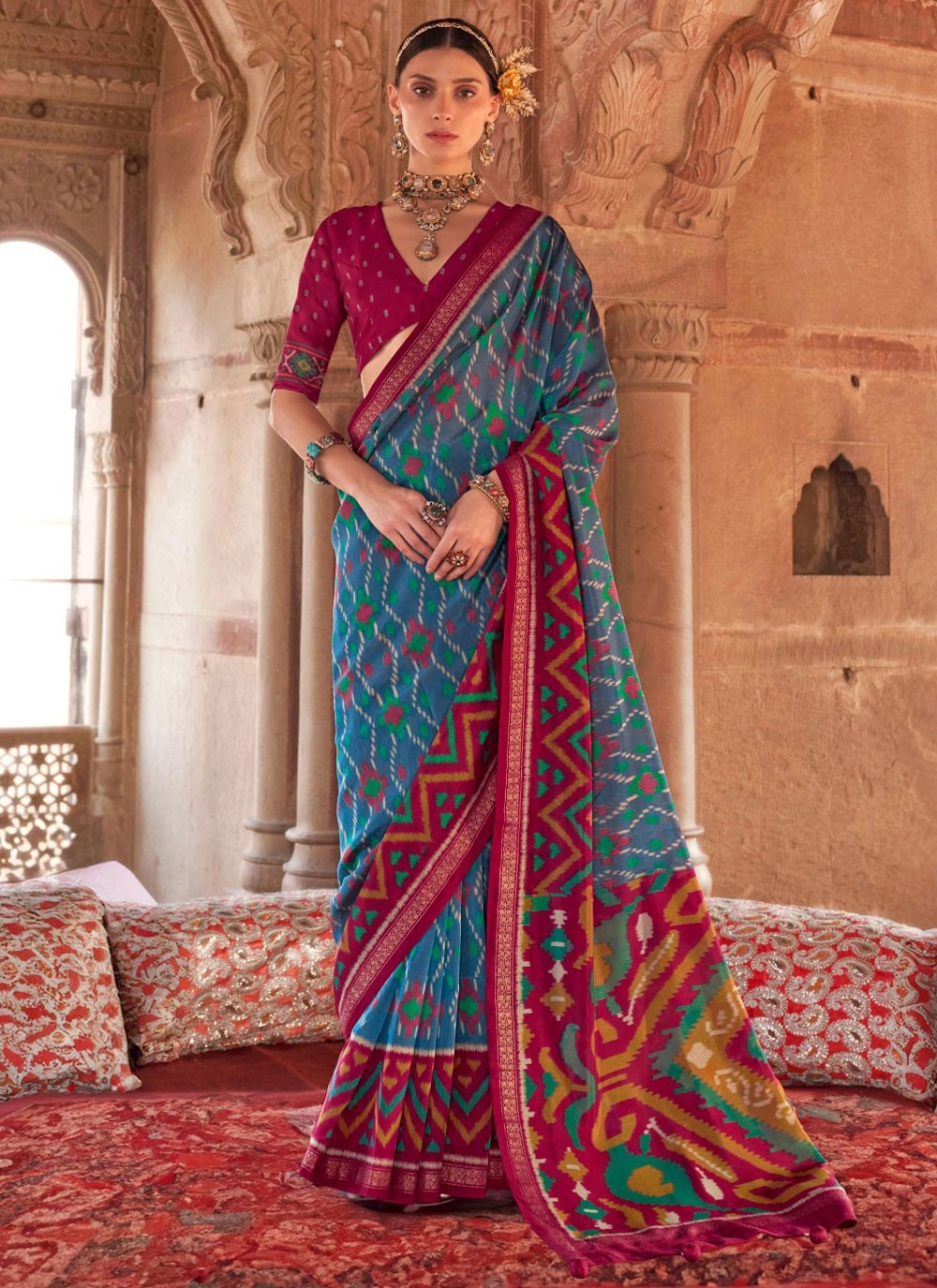 Classic Saree Strips Blue Georgette Saree S13197
