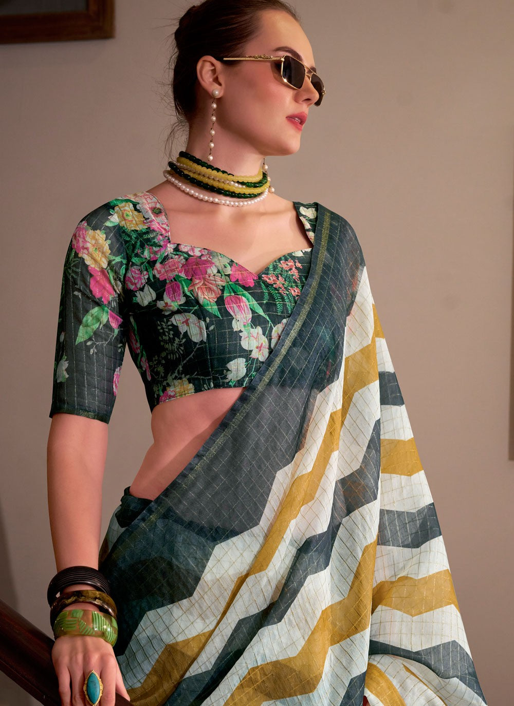 Strips Cotton Silk Black Saree S14774