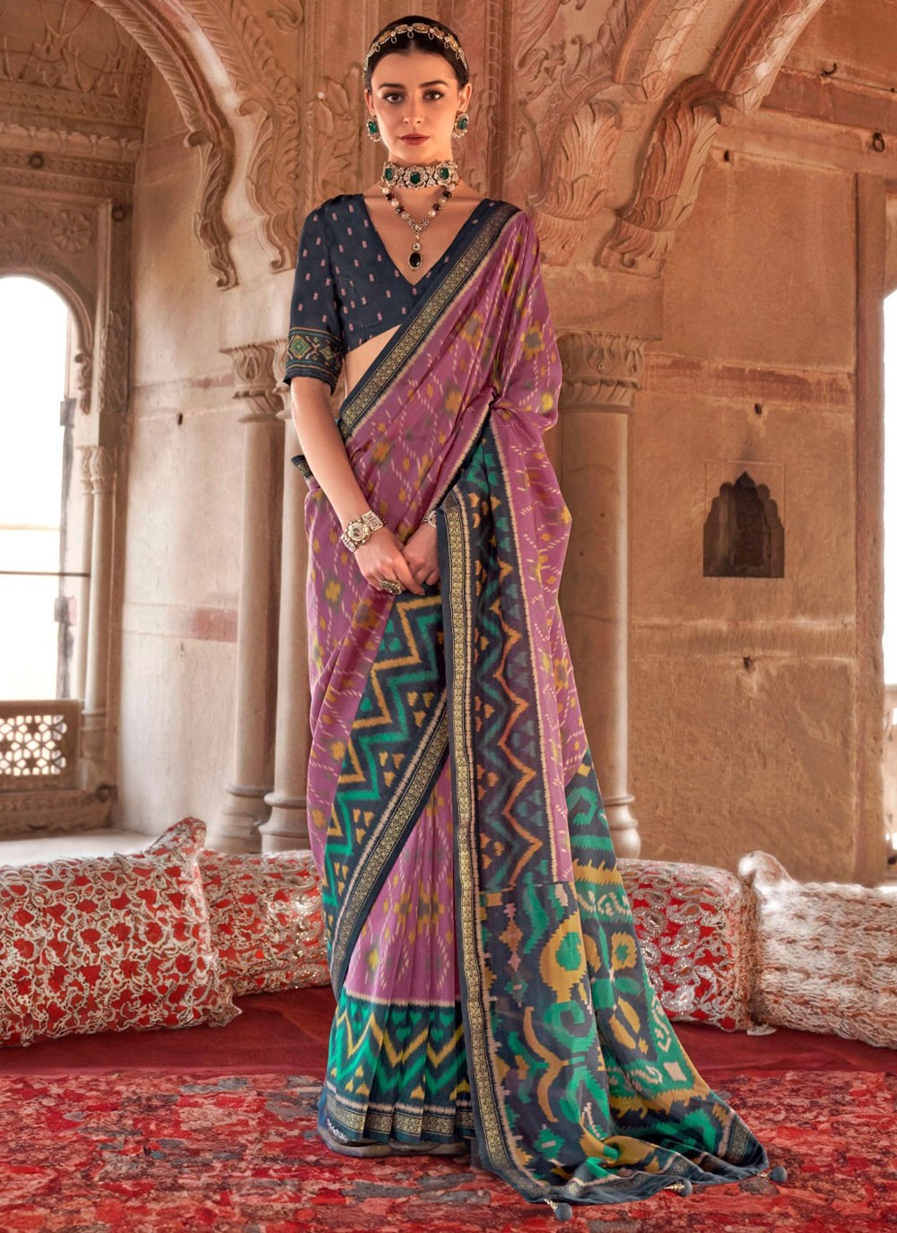 Trendy Saree Strips Mauve Georgette Saree S13199