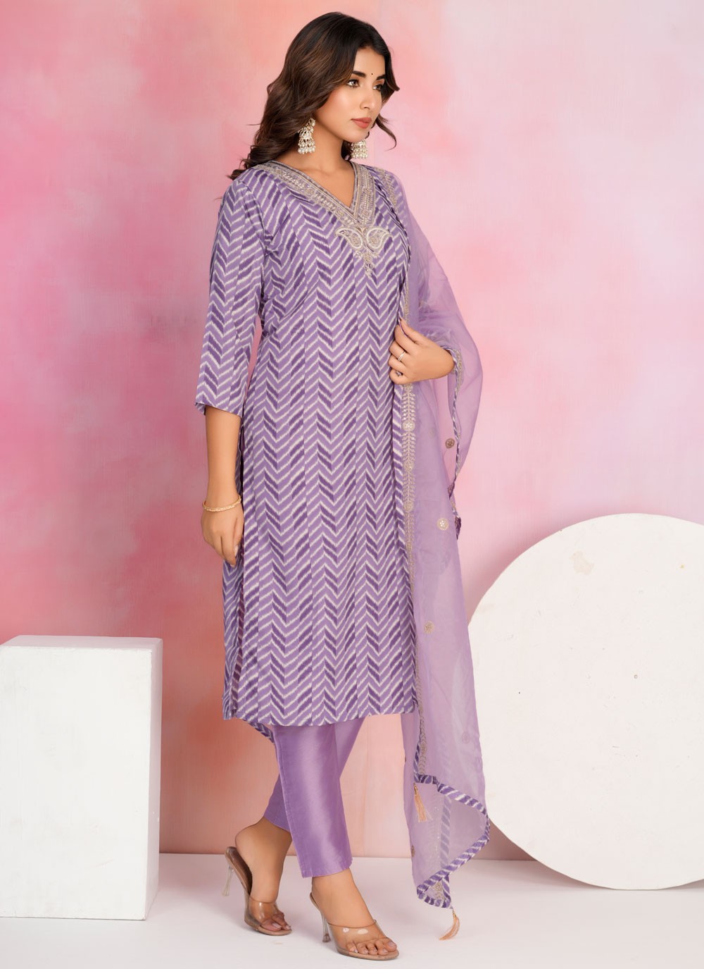 Embroidered Chanderi Lavender Salwar Suit T6157