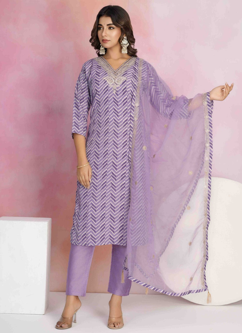Embroidered Chanderi Lavender Salwar Suit T6157