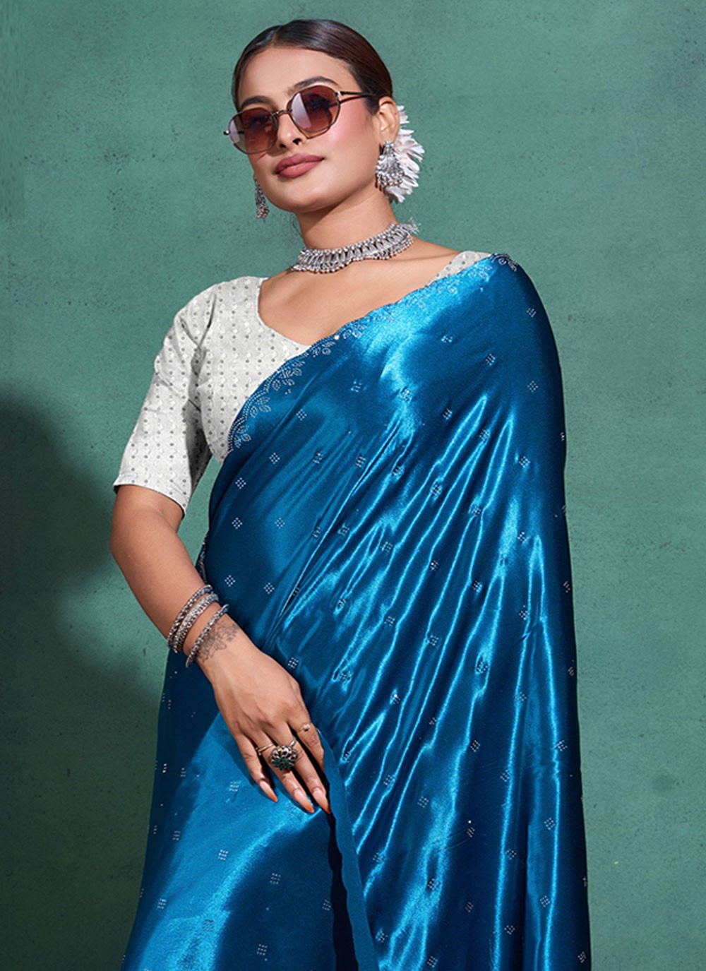 Classic Swarovski Satin Saree - S7124