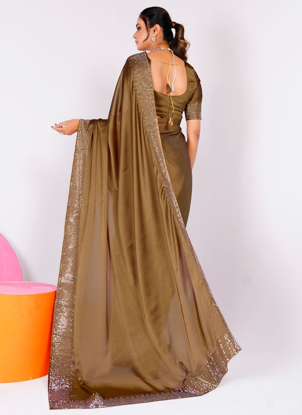 Trendy Swarovski Rangoli Saree - S5617