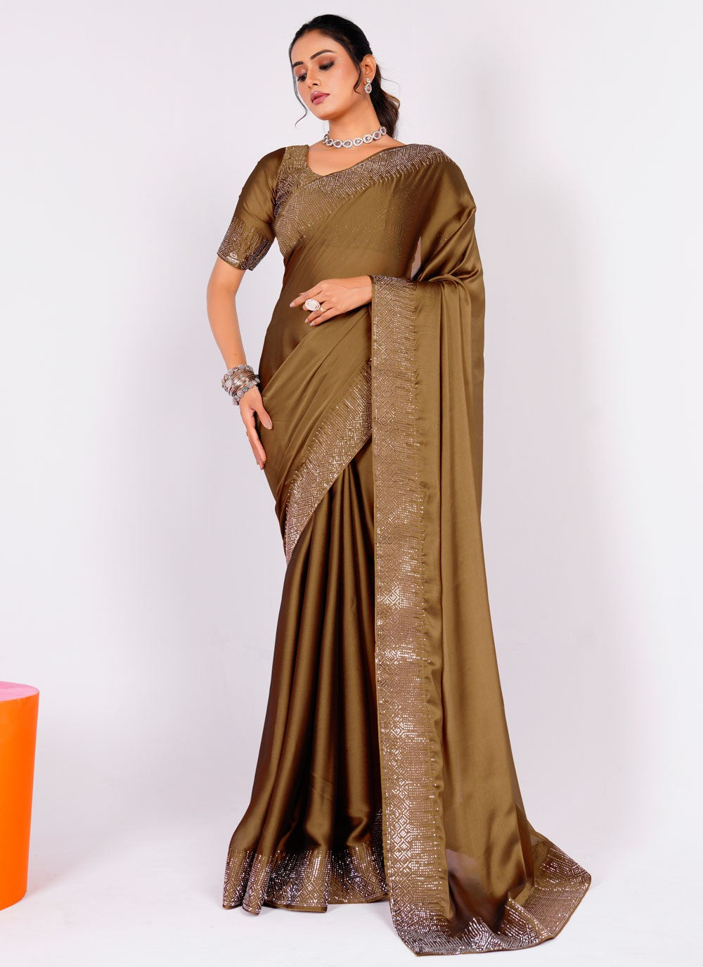 Trendy Swarovski Rangoli Saree - S5617