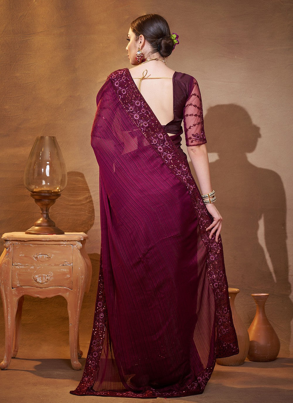 Swarovski Jacquard Purple Saree S14373