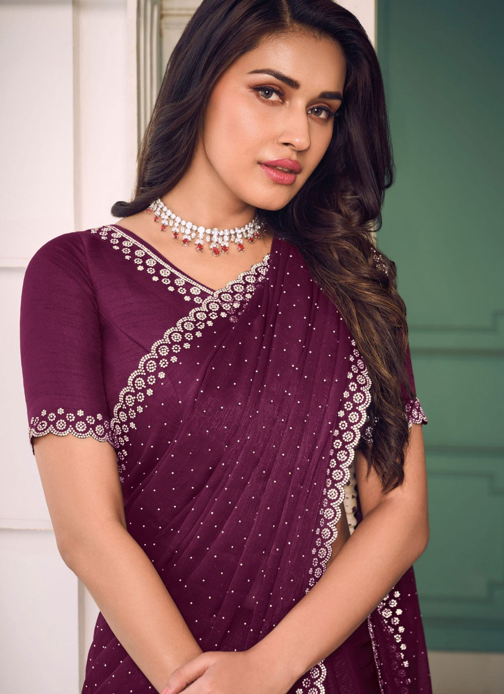 Classic Swarovski Chiffon Saree - S9321