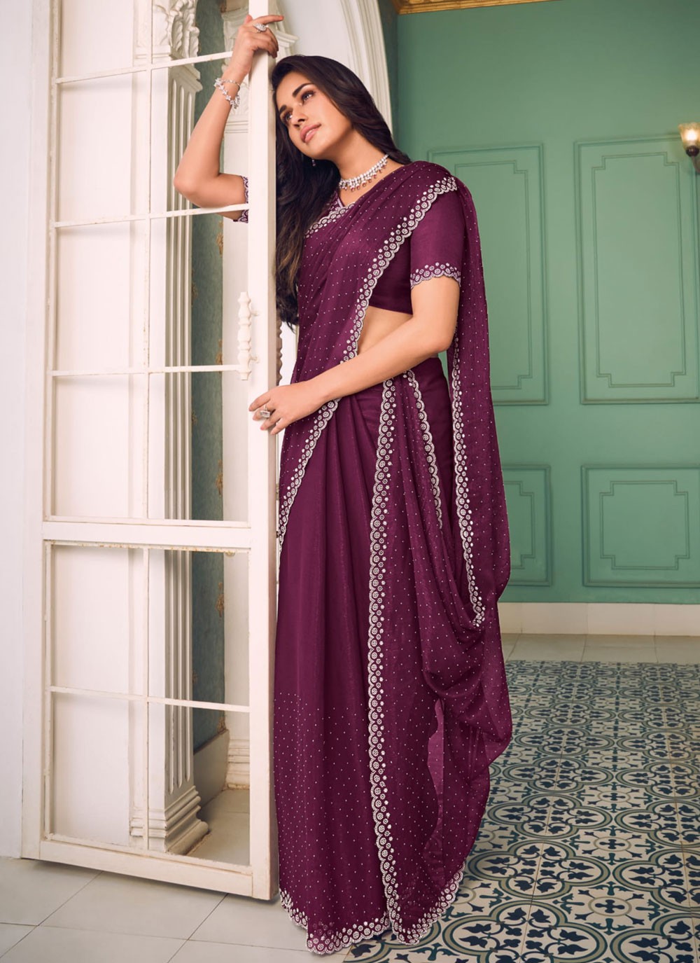 Classic Swarovski Chiffon Saree - S9321