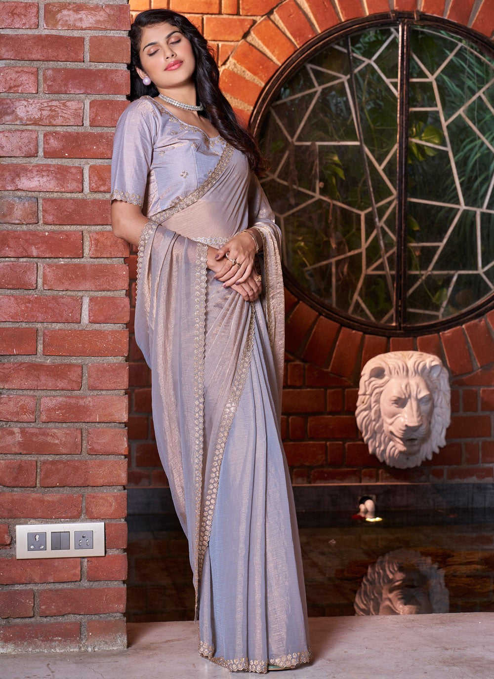 Cutdana, Swarovski Chiffon Satin Saree - S11556