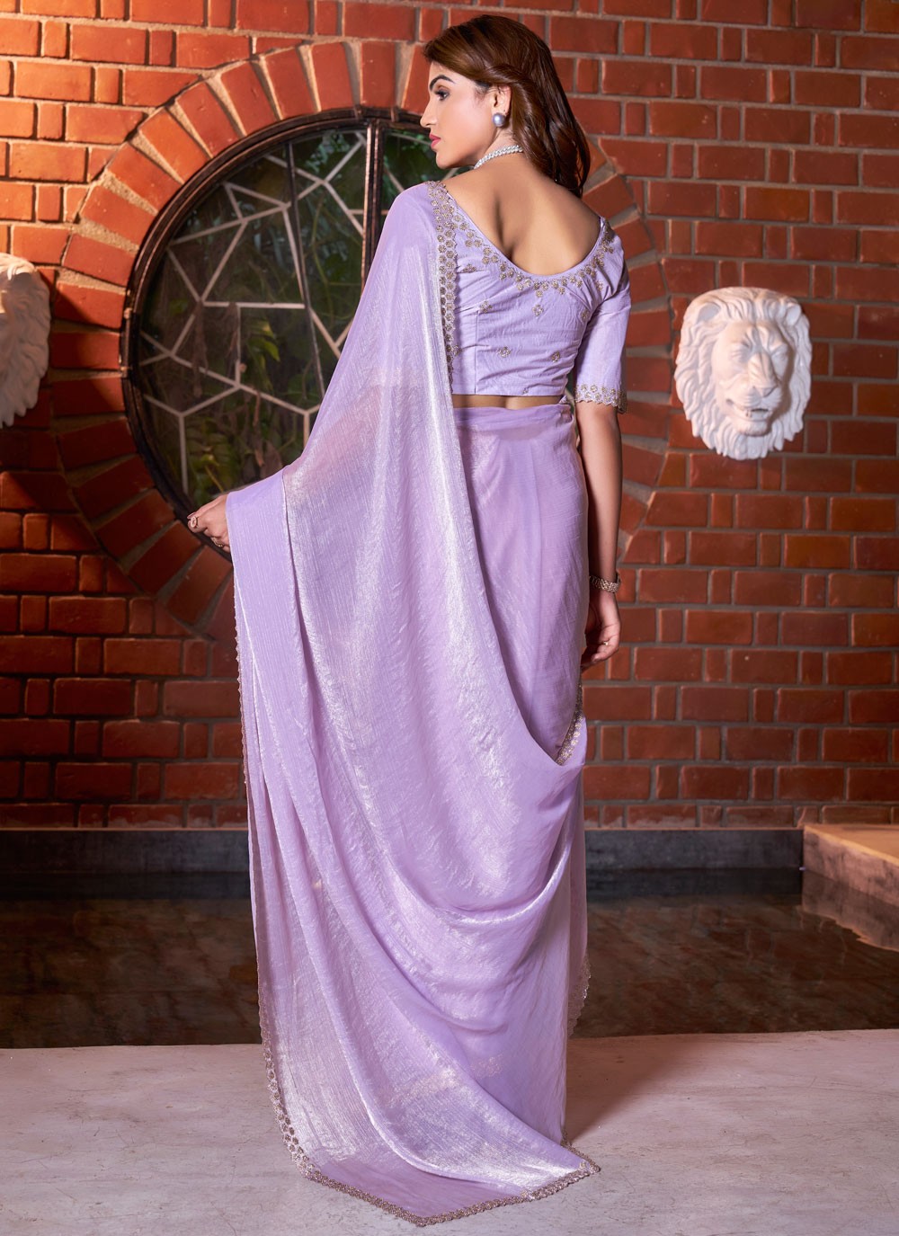 Cutdana, Swarovski Chiffon Satin Saree - S11556
