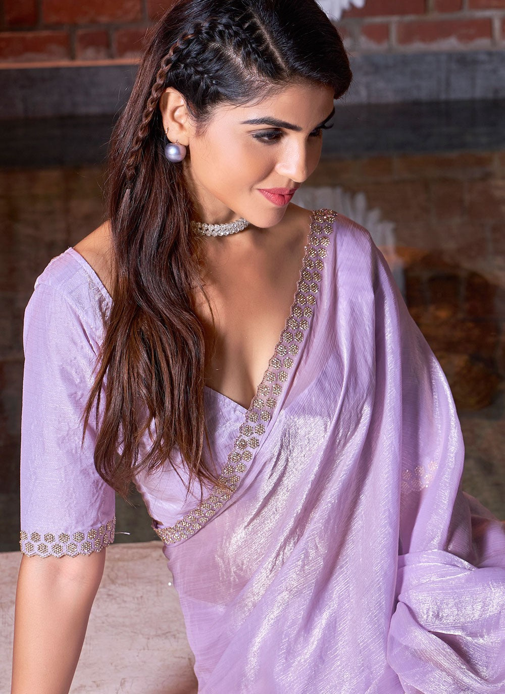 Cutdana, Swarovski Chiffon Satin Saree - S11556